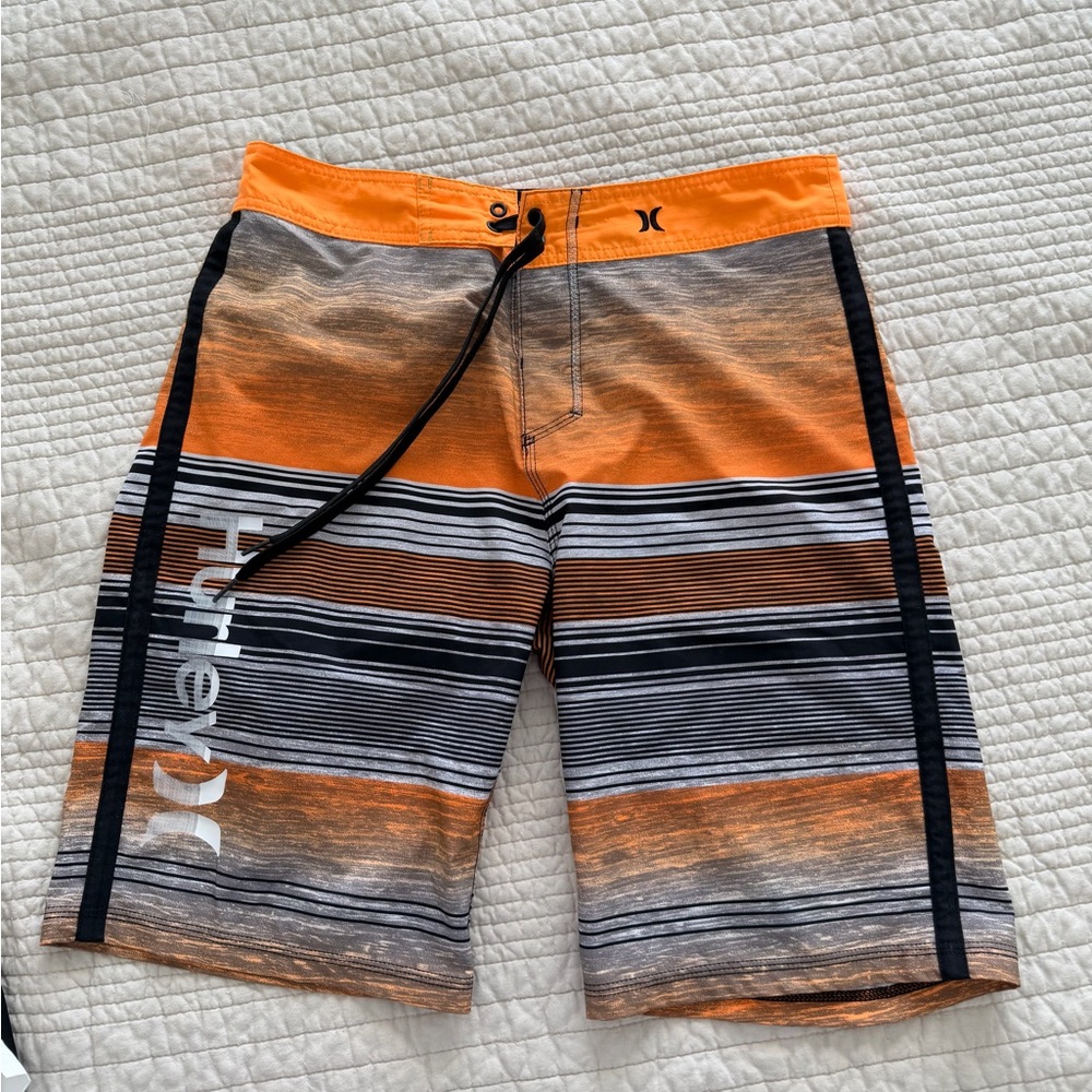 Hurley Men’s Orange Striped Boardshorts - Size 30